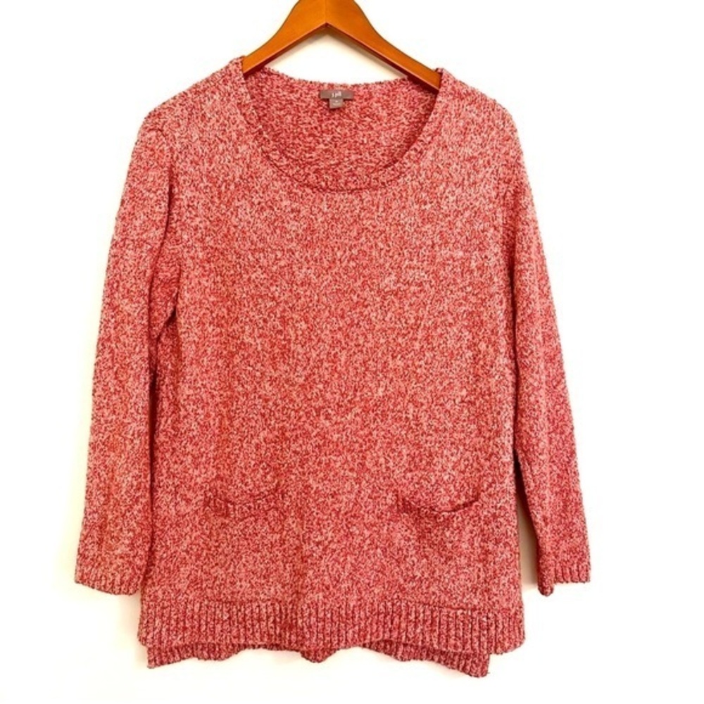 J. Jill Marbled Red and White Crew Neck Sweater Size Medium